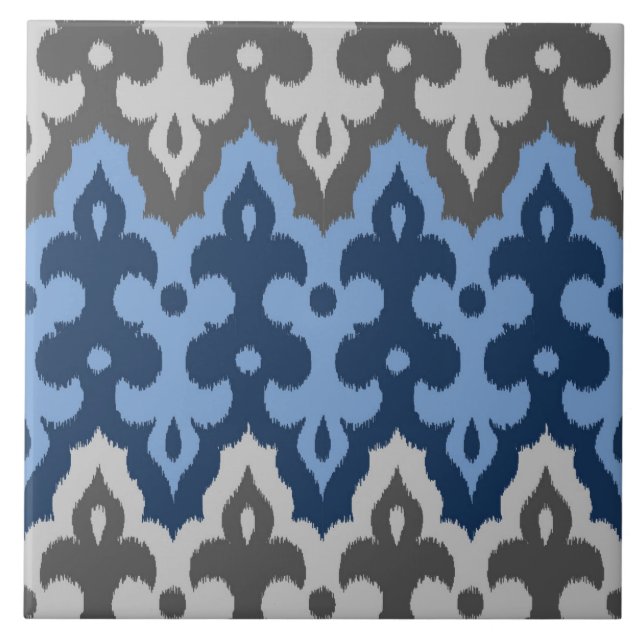 Ikat Damask (Marokko), blau und grau/grau Fliese (Vorderseite)