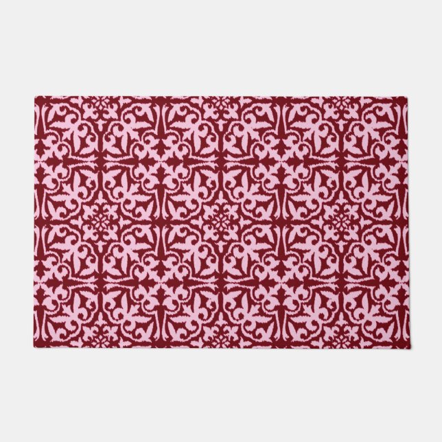 Ikat Damask Muster, Burgund und Rosa Fußmatte (Vorderseite)