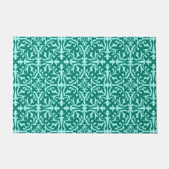 Ikat Damask Muster, Türkis und Aqua Fußmatte (Vorderseite)