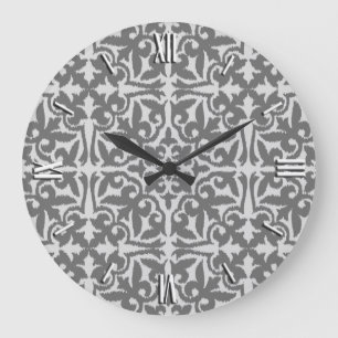 Ikat damask pattern - Light and Medium Grey Große Wanduhr