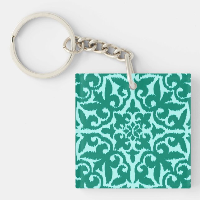 Ikat damask pattern - Turquoise and Aqua Schlüsselanhänger (Vorderseite)