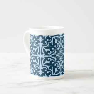 Ikat-Damaskmuster - Dunkles Indigo und Hellblau Prozellantasse