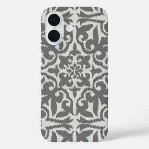 Ikat-Damaskmuster - Hell- und Mittelgrau iPhone 16 Hülle