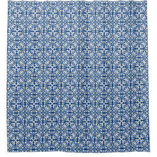 Ikat-Damaskmuster - Kobaltblau und Weiß Duschvorhang