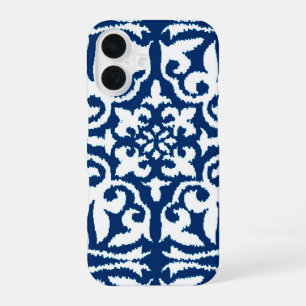 Ikat-Damaskusmuster - Kobaltblau und Weiß iPhone 16 Hülle