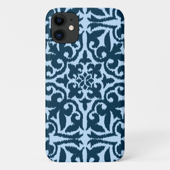 Ikat-Damasmuster - Dunkle Indizierung und hellblau Case-Mate iPhone Hülle (Rückseite)