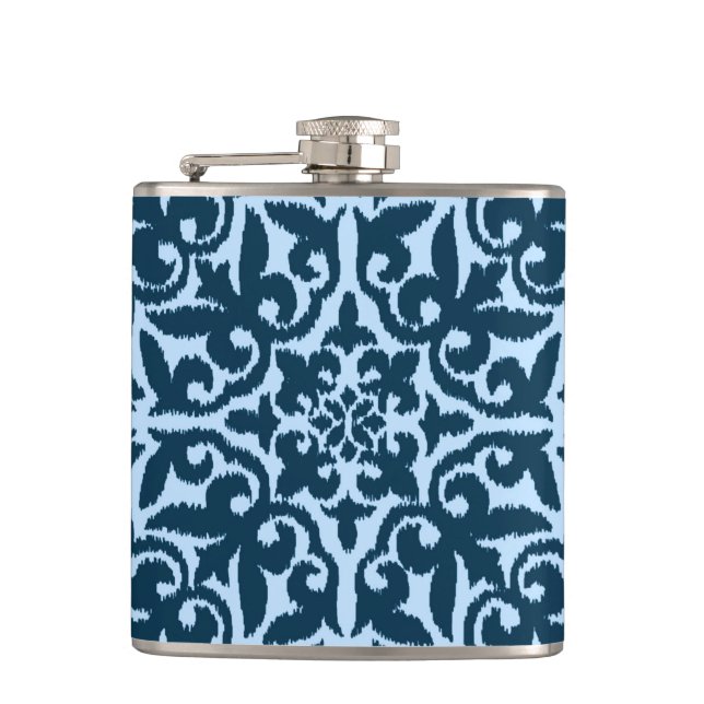 Ikat-Damasmuster - Dunkle Indizierung und hellblau Flachmann (Vorderseite)