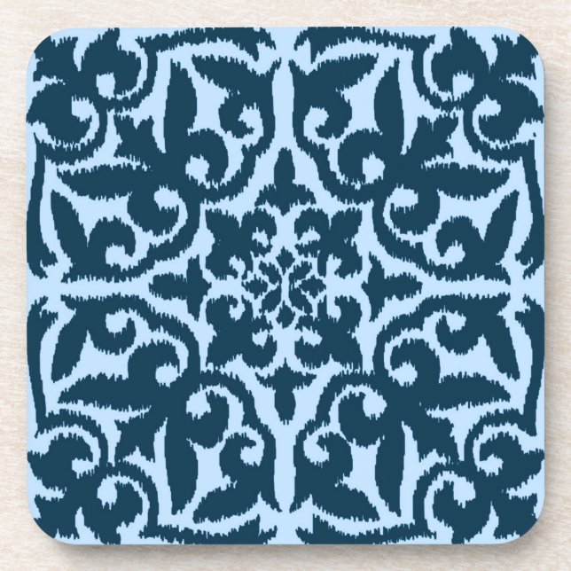 Ikat-Damasmuster - Dunkle Indizierung und hellblau Getränkeuntersetzer (Vorderseite)