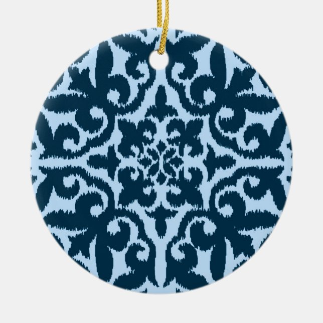 Ikat-Damasmuster - Dunkle Indizierung und hellblau Keramik Ornament (Vorne)