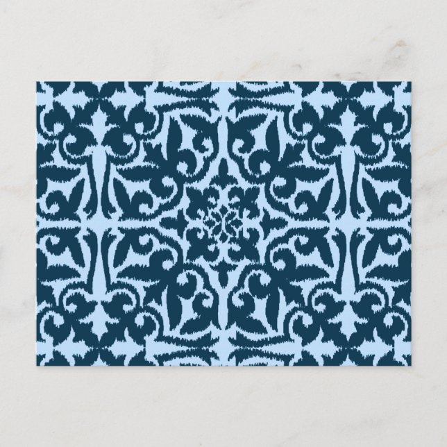 Ikat-Damasmuster - Dunkle Indizierung und hellblau Postkarte (Vorderseite)