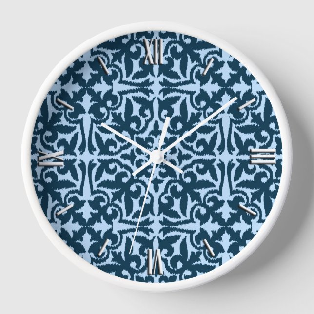Ikat-Damasmuster - Dunkle Indizierung und hellblau Uhr (Vorderseite)