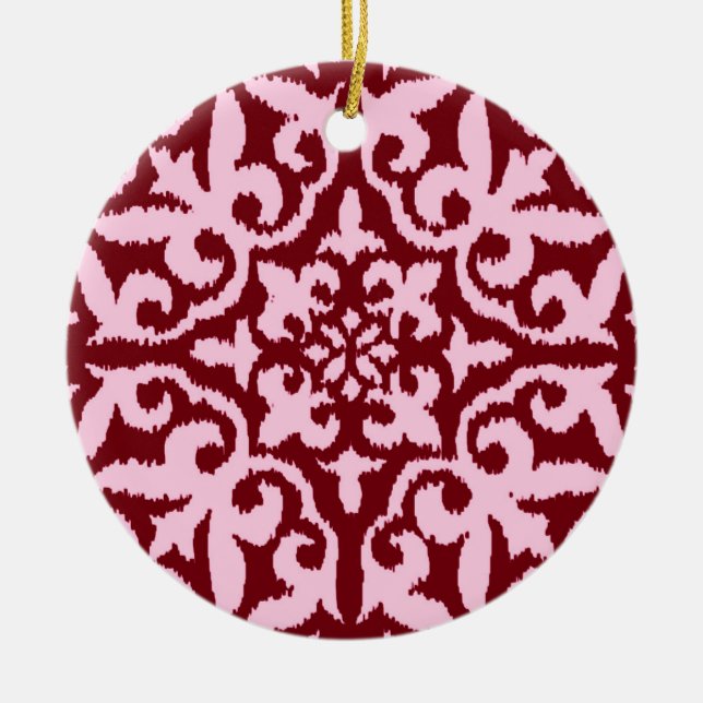 Ikat-Damast-Muster - Burgund und Rosa Keramikornament (Vorne)