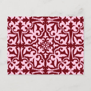 Ikat-Damast-Muster - Burgund und Rosa Postkarte