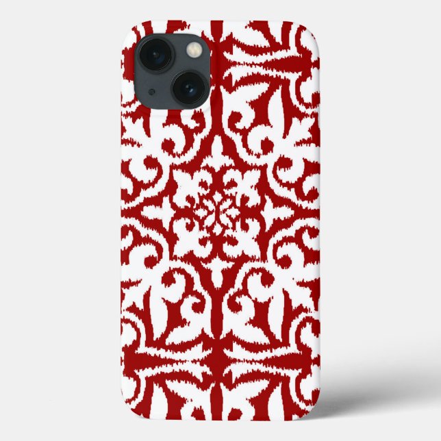 Ikat-Damast-Muster - Dunkelrot und Weiß Case-Mate iPhone Hülle (Rückseite)