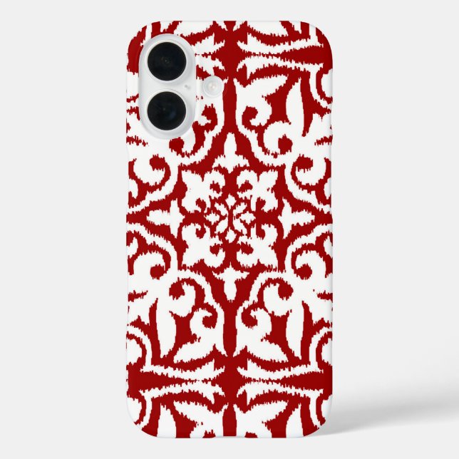 Ikat-Damast-Muster - Dunkelrot und Weiß Case-Mate iPhone Hülle (Rückseite)