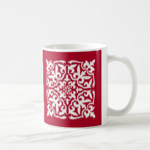 Ikat-Damast-Muster - dunkelrot und weiß Kaffeetasse