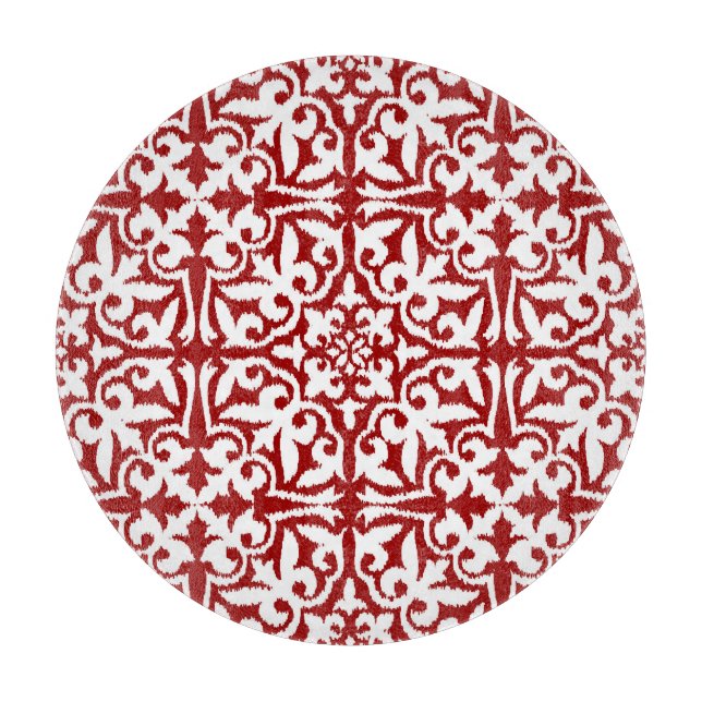 Ikat-Damast-Muster - Dunkelrot und Weiß Schneidebrett (Vorderseite)