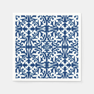 Ikat-Damast-Muster - Kobalt Blau und Weiß Serviette