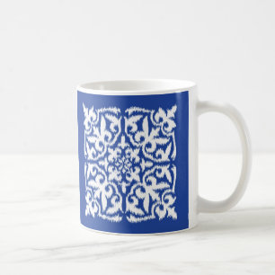 Ikat-Damast-Muster - Kobaltblau und Weiß Kaffeetasse