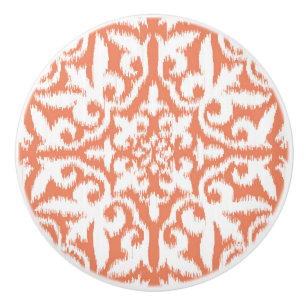Ikat-Damast-Muster - Korallenorange und Weiß Keramikknauf