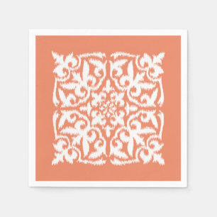 Ikat-Damast-Muster - Korallenorange und Weiß Serviette