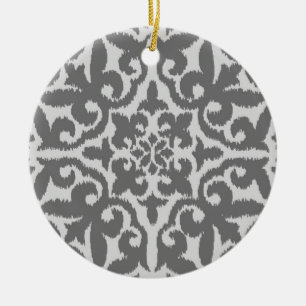 Ikat-Damast-Muster - leicht und mittelgrau Keramik Ornament