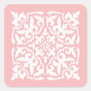 Ikat-Damast-Muster - Muschel pink und weiß Quadratischer Aufkleber