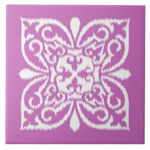 Ikat-Damast-Muster - orchid und weiß Fliese
