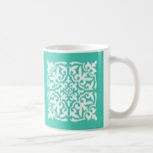Ikat-Damast-Muster - Pfauenblau und Weiß Kaffeetasse