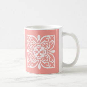 Ikat-Damast-Muster - pfirsiche Farbe pink und weiß Tasse