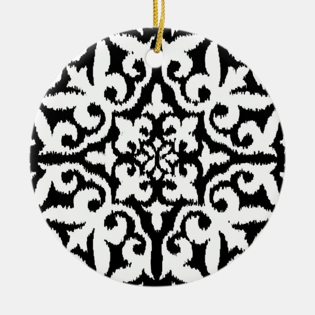 Ikat-Damast-Muster - Schwarz und Weiß Keramikornament (Vorne)