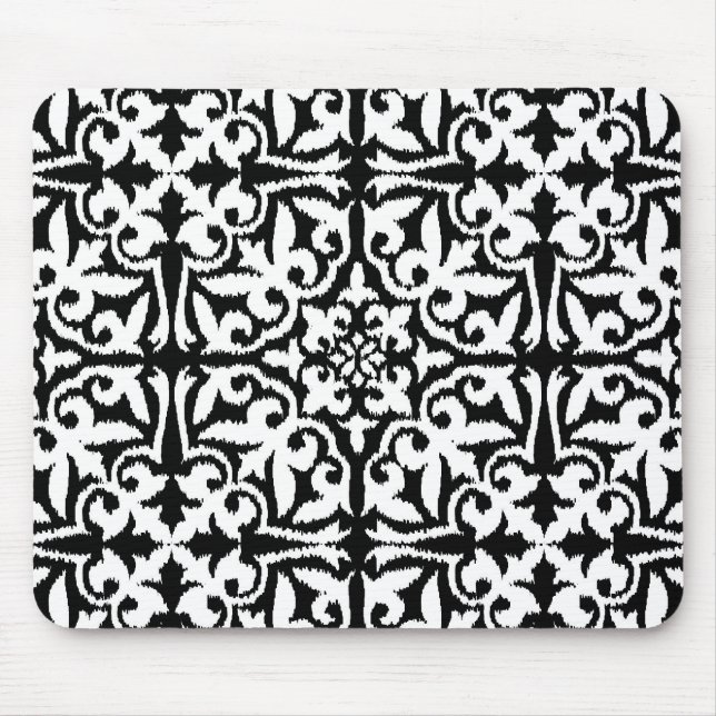 Ikat-Damast-Muster - Schwarz und Weiß Mousepad (Vorne)