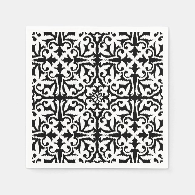 Ikat-Damast-Muster - Schwarz und Weiß Serviette (Vorderseite)