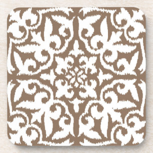 Ikat-Damast-Muster - Taupe Tan und White Getränkeuntersetzer
