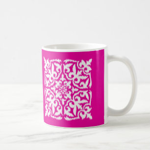 Ikat-Damast-Muster - tief rosa und weiß Tasse