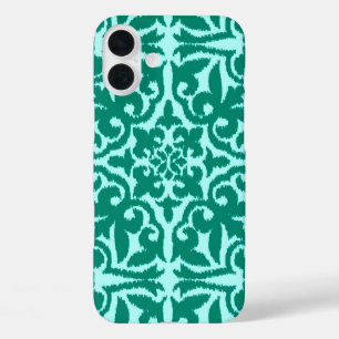 Ikat-Damast-Muster - Türkis und Aqua iPhone 16 Plus Hülle
