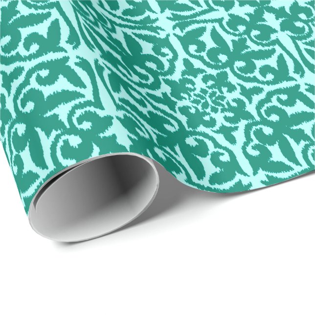 Ikat-Damast-Muster - Türkis und Aqua Geschenkpapier (Rolleneckpunkt)