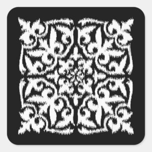Ikat-Damast-Muster - weiß und schwarz Quadratischer Aufkleber