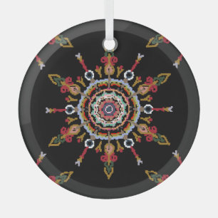 Ikat Damast Rot Grün Vintage Ornament Aus Glas