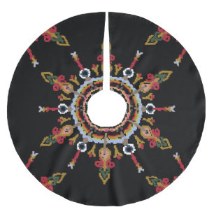Ikat Damast Rot Grün Vintage Polyester Weihnachtsbaumdecke