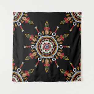 Ikat Damast Rot Grün Vintage Wandteppich
