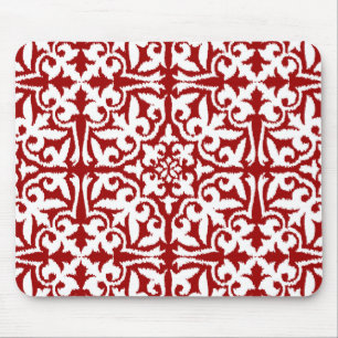 Ikat Damastmuster - dunkelrot und weiß Mousepad
