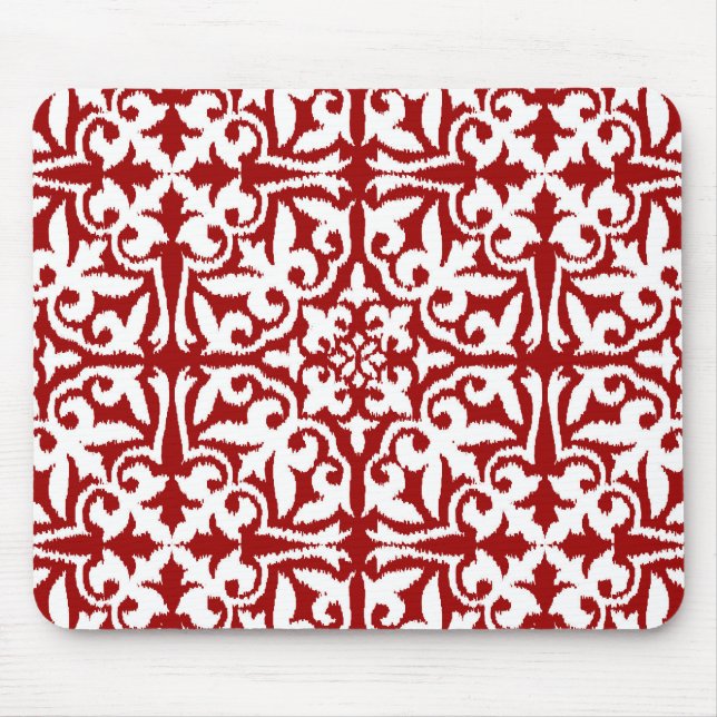 Ikat Damastmuster - dunkelrot und weiß Mousepad (Vorne)