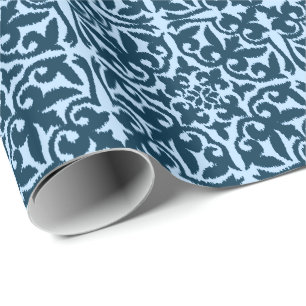 Ikat Damastmuster - dunkles Indigo und hellblau Geschenkpapier