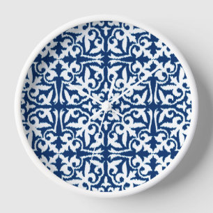 Ikat Damastmuster - Kobalt-Blau und Weiß Uhr