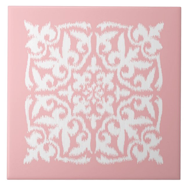 Ikat Damastmuster - Muschelrosa und -WEISS Fliese (Vorderseite)