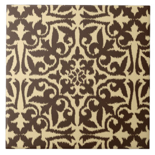 Ikat-Damastmuster - Schokolade braun und Tan Fliese