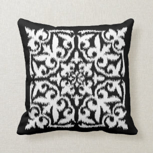 Ikat Damastmuster - Weiß und Schwarzes Kissen