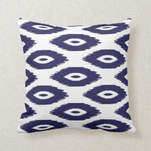 Ikat Dots für Navy Blue und White Tribal Kissen