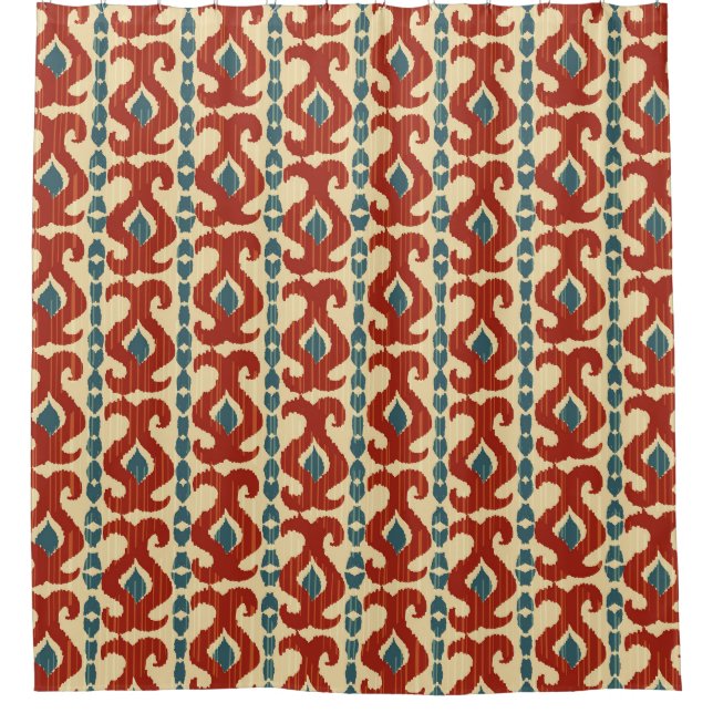 Ikat Elegance: Nahtloses Muster. Duschvorhang (Vorderseite)
